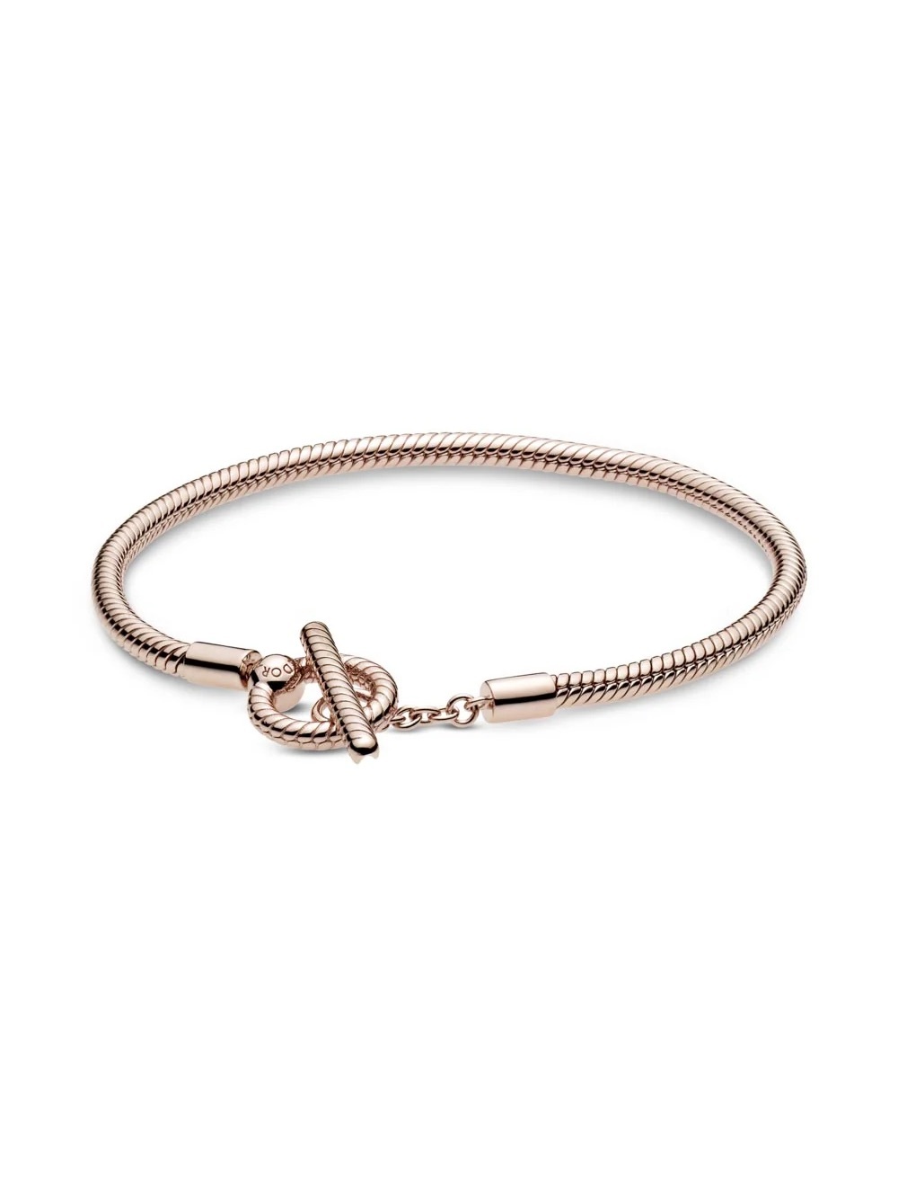 Pandora Moments Rose Gold Plated T-Bar Snake Chain Bracelet- Size 19